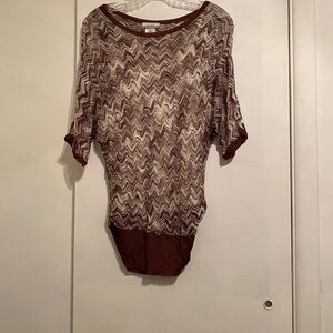 Kate Hill Brown and Cream Knit Two Piece Top, Casual Wear, Women, Size Medium